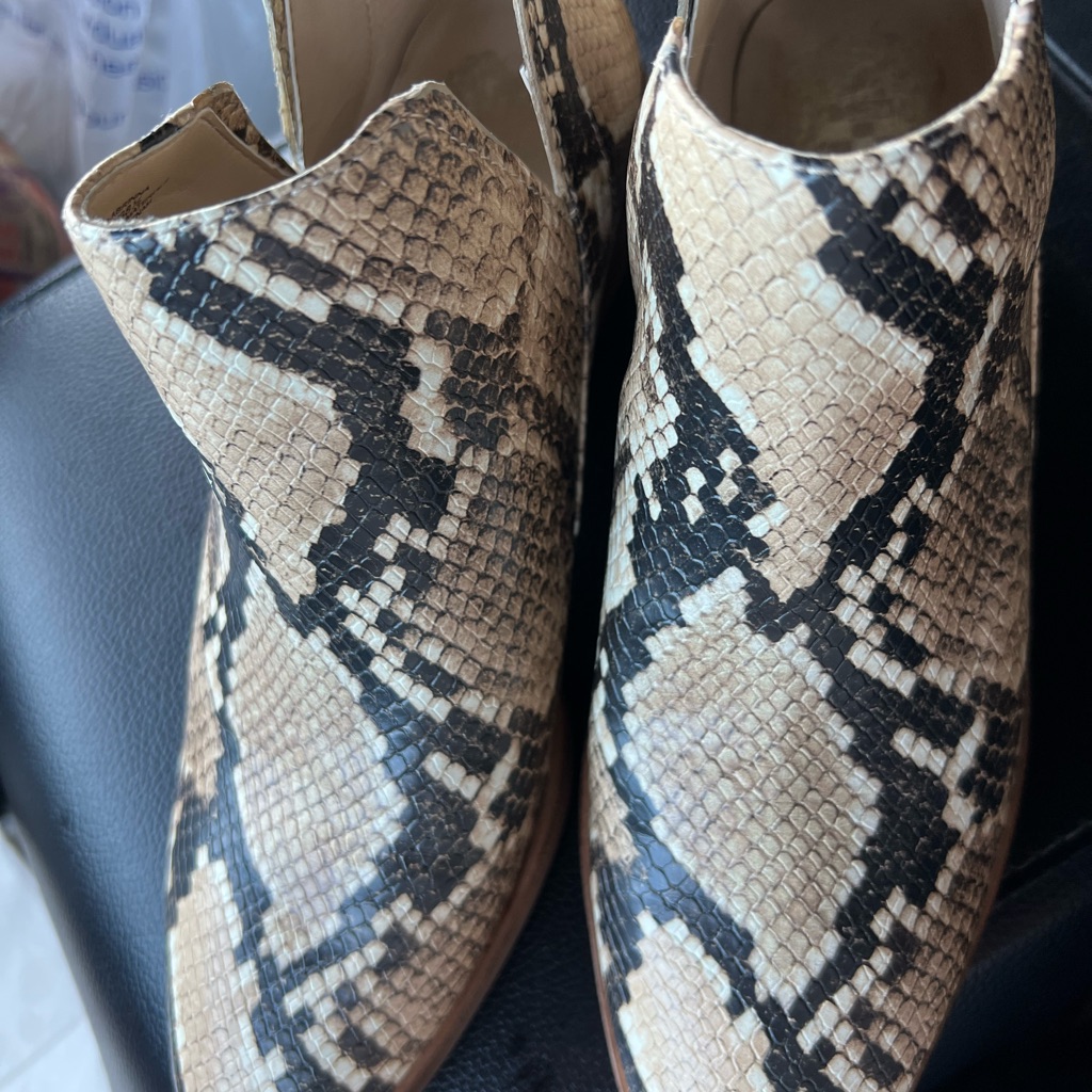 Vinc Camuto Cream Snakeskin Ankle Boots